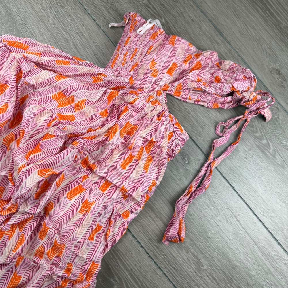 Lemlem Womens Dress One Shoulder Tiered Maxi Pink Orange Extra Small